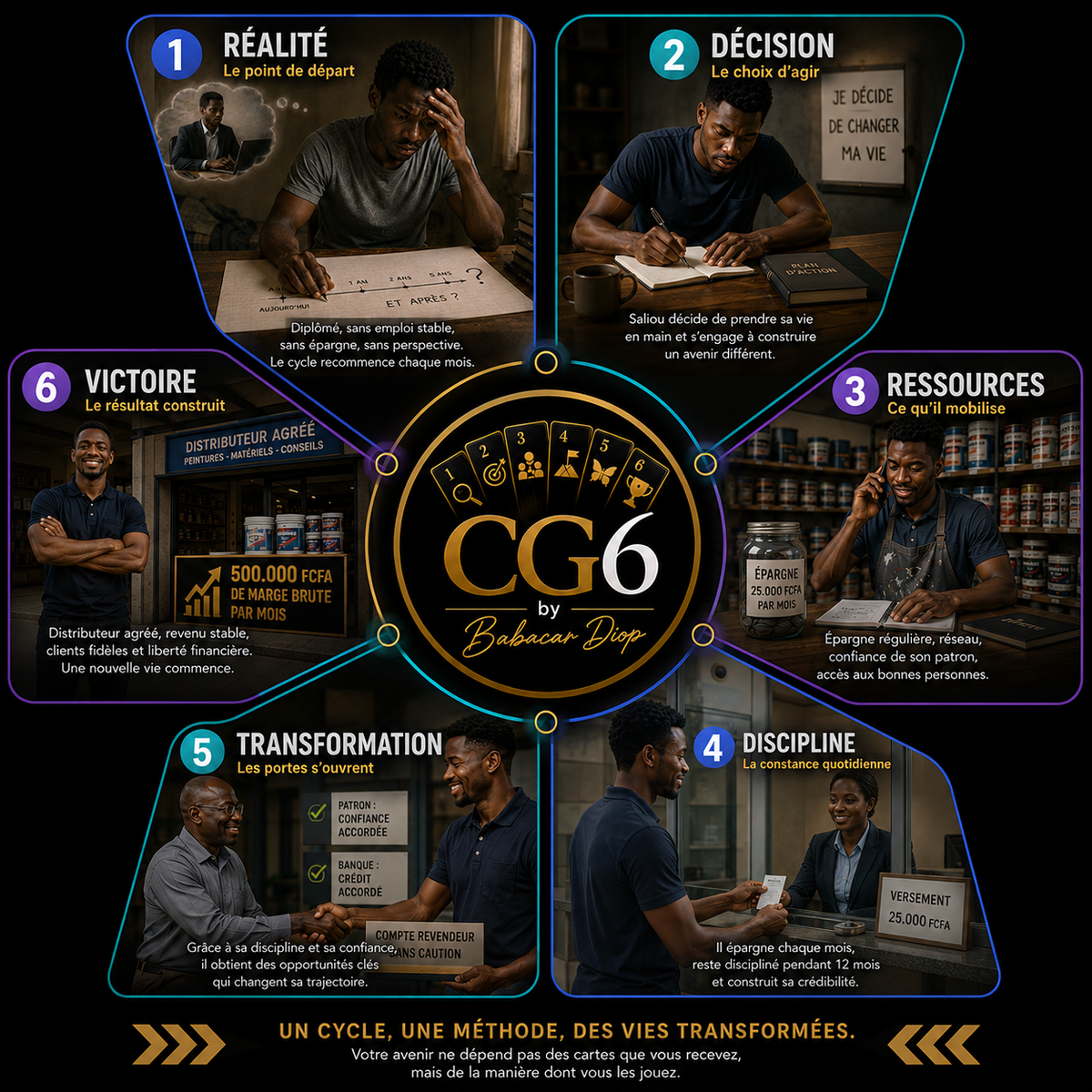 Infographie du parcours complet CG6 - les 6 cartes de Réalité à Victoire